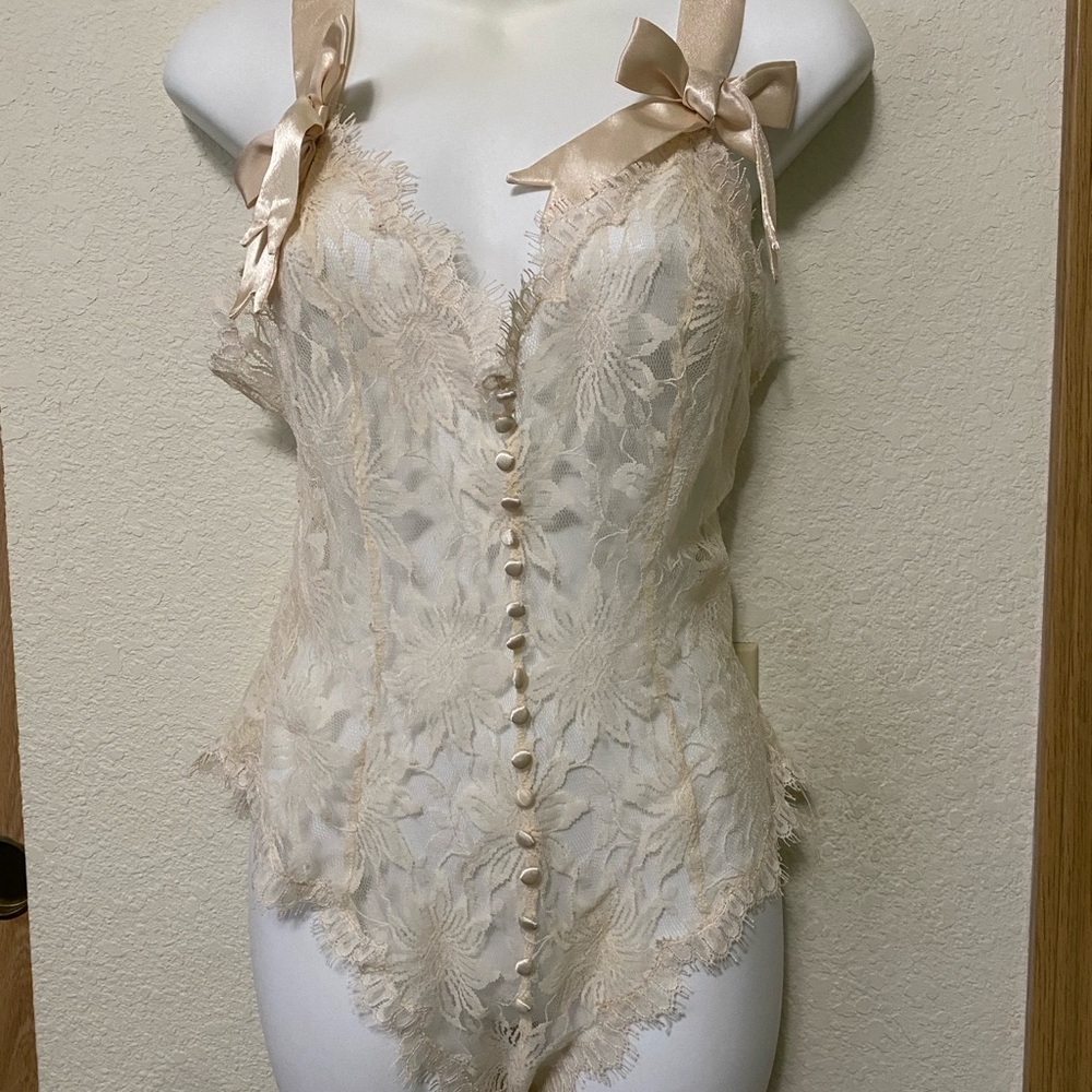 Vintage Victoria Secret Elegant Cream Lace Bodysuit